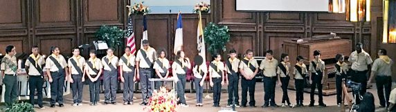 (above, Children on stage for Fullerton Pathfinder Induction on October 31, 2015.)