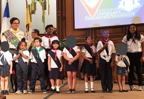 (above, Children on stage for Fullerton Adventurer Induction on October 31, 2015.)