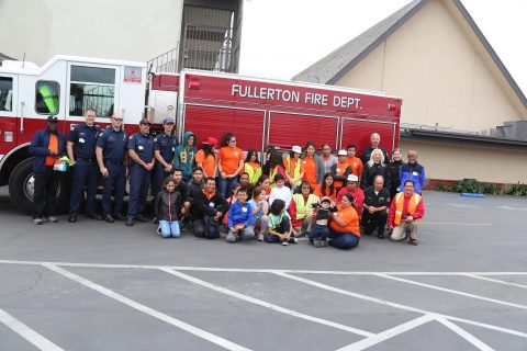 (above, Pathfinders with Fullerton Fire Department at Feb 20, 2017 Red Alert Fire Disaster Drill event)
